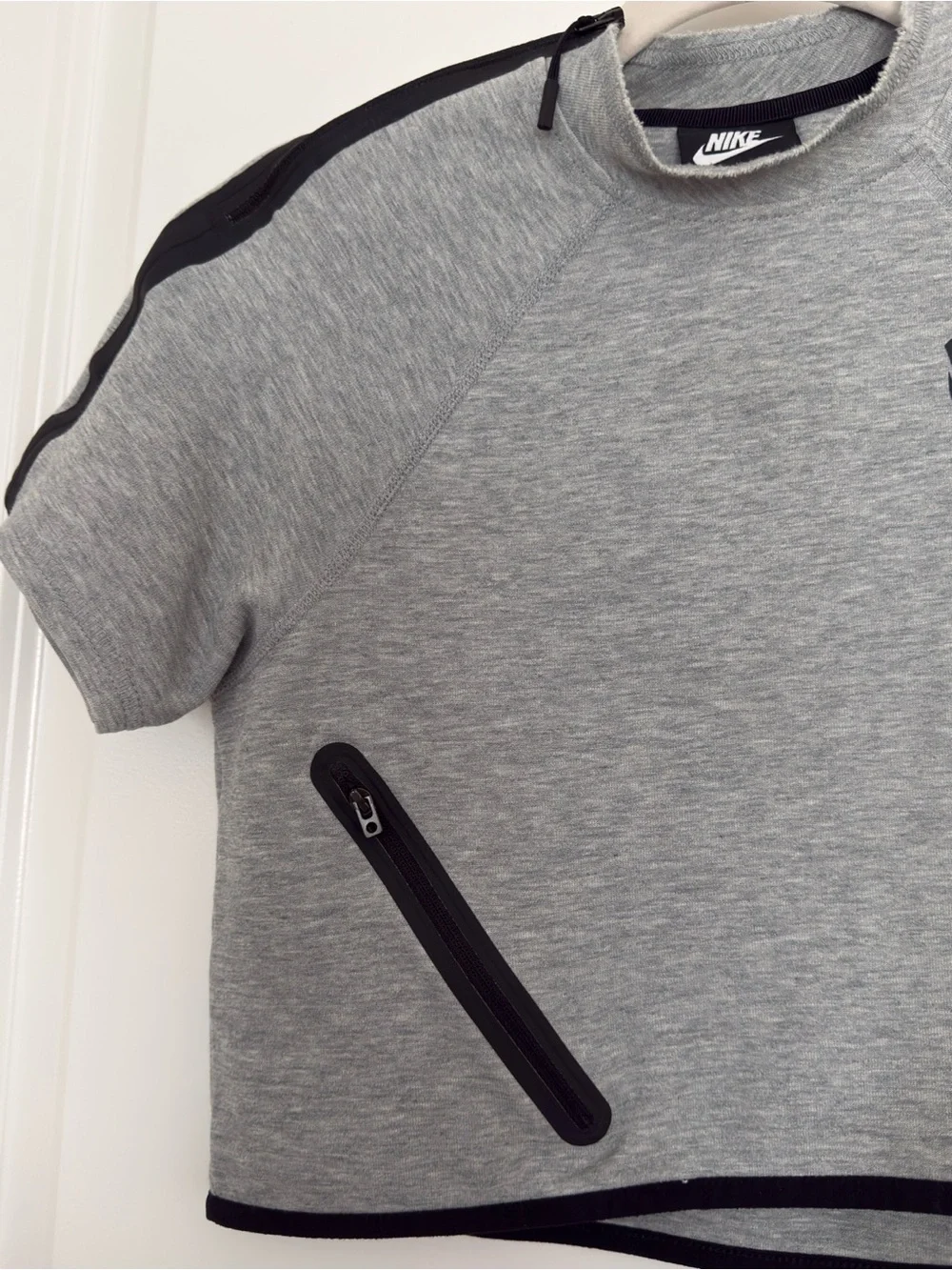 Nike Women’s Grey Cropped Mock Neck Tee - Athleisure Casual Everyday Top